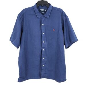 Vintage Polo Ralph Lauren‎ Curham Classic Fit Linen Blend Button Shirt XXL Blue